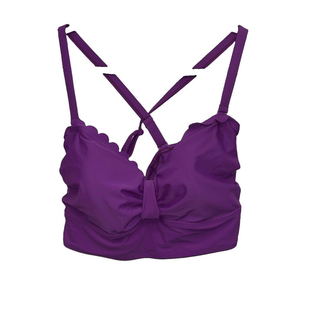 Disney Women Swim Bikini Top Only 2 Pullover Boning Adjust Straps Purple Scallop